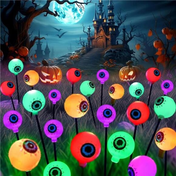 Halloween Solar Eyeball Lights Outdoor Waterproof 4 Pack 32 LED Scary Spooky - Picture 2 of 7